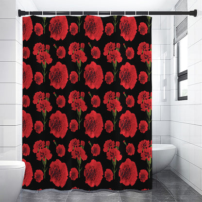 Red And Black Carnation Pattern Print Shower Curtain