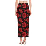 Red And Black Carnation Pattern Print Side Slit Maxi Skirt