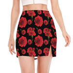 Red And Black Carnation Pattern Print Side Slit Mini Skirt