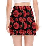 Red And Black Carnation Pattern Print Side Slit Mini Skirt
