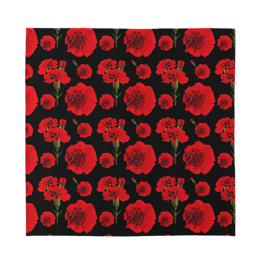 Red And Black Carnation Pattern Print Silk Bandana