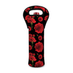 Red And Black Carnation Pattern Print Single Neoprene Wine Tote