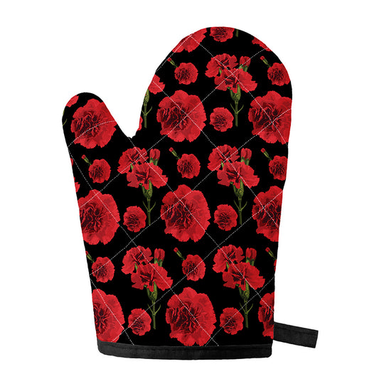 Red And Black Carnation Pattern Print Single Oven Mitt