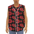 Red And Black Carnation Pattern Print Sleeveless Baseball Jersey