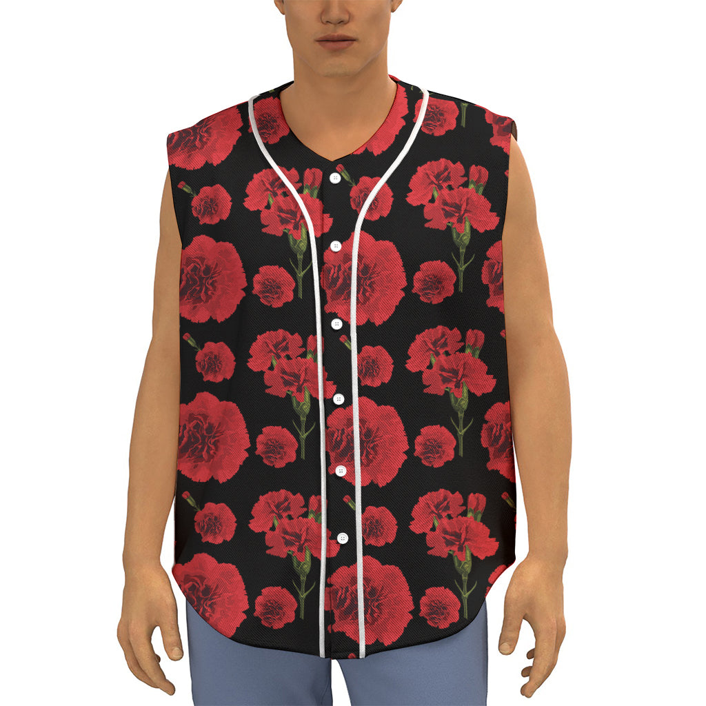 Red And Black Carnation Pattern Print Sleeveless Baseball Jersey