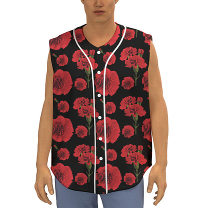 Red And Black Carnation Pattern Print Sleeveless Baseball Jersey