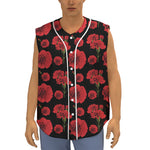 Red And Black Carnation Pattern Print Sleeveless Baseball Jersey
