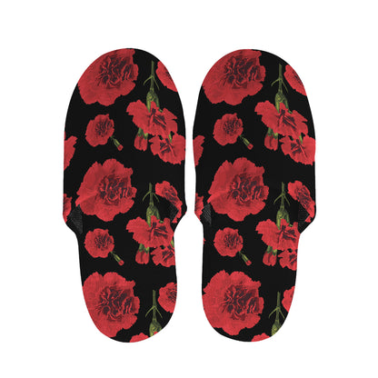 Red And Black Carnation Pattern Print Slippers