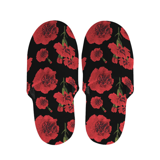 Red And Black Carnation Pattern Print Slippers