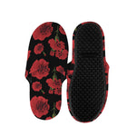 Red And Black Carnation Pattern Print Slippers