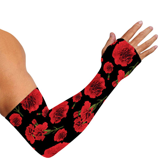 Red And Black Carnation Pattern Print Sun Protection Arm Sleeves