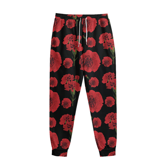 Red And Black Carnation Pattern Print Sweatpants