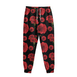 Red And Black Carnation Pattern Print Sweatpants