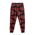 Red And Black Carnation Pattern Print Sweatpants