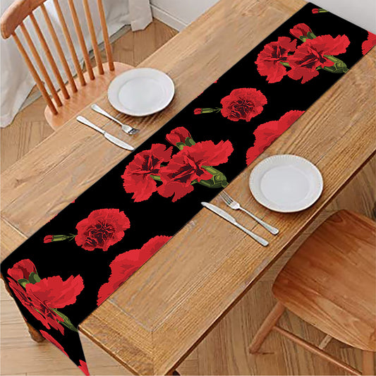 Red And Black Carnation Pattern Print Table Runner
