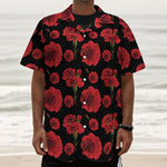 Red And Black Carnation Pattern Print Textured Short Sleeve Shirt