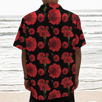 Red And Black Carnation Pattern Print Textured Short Sleeve Shirt