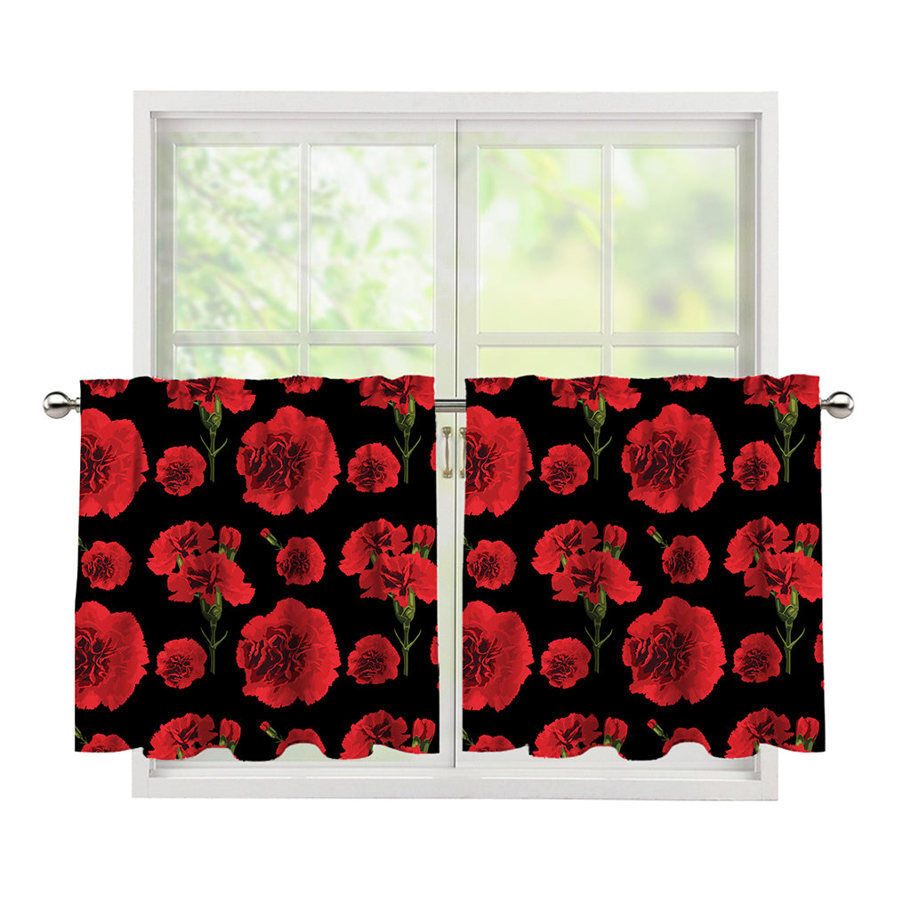 Red And Black Carnation Pattern Print Tier Curtains