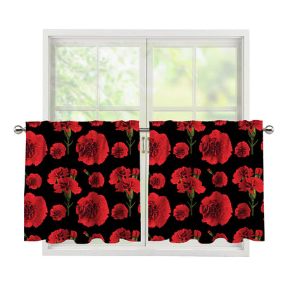Red And Black Carnation Pattern Print Tier Curtains