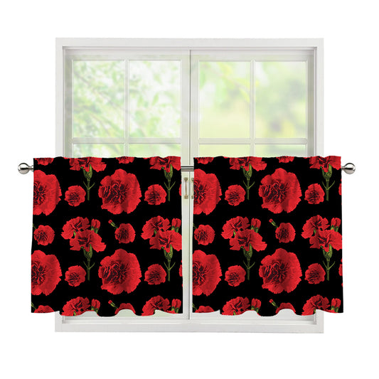 Red And Black Carnation Pattern Print Tier Curtains