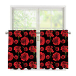 Red And Black Carnation Pattern Print Tier Curtains
