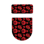 Red And Black Carnation Pattern Print Toilet Lid And Tank Cover Set
