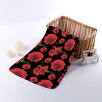 Red And Black Carnation Pattern Print Towel