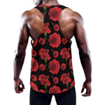 Red And Black Carnation Pattern Print Training Tank Top