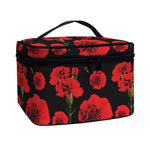 Red And Black Carnation Pattern Print Travel Makeup Bag