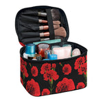 Red And Black Carnation Pattern Print Travel Makeup Bag