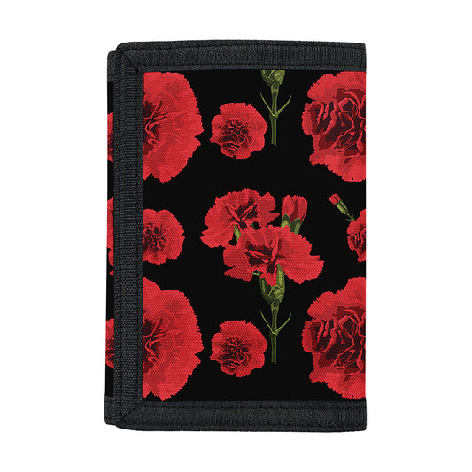 Red And Black Carnation Pattern Print Trifold Wallet