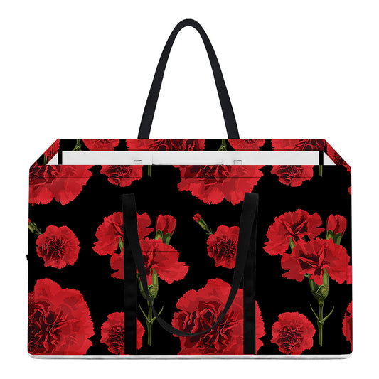 Red And Black Carnation Pattern Print Utility Tote Bag