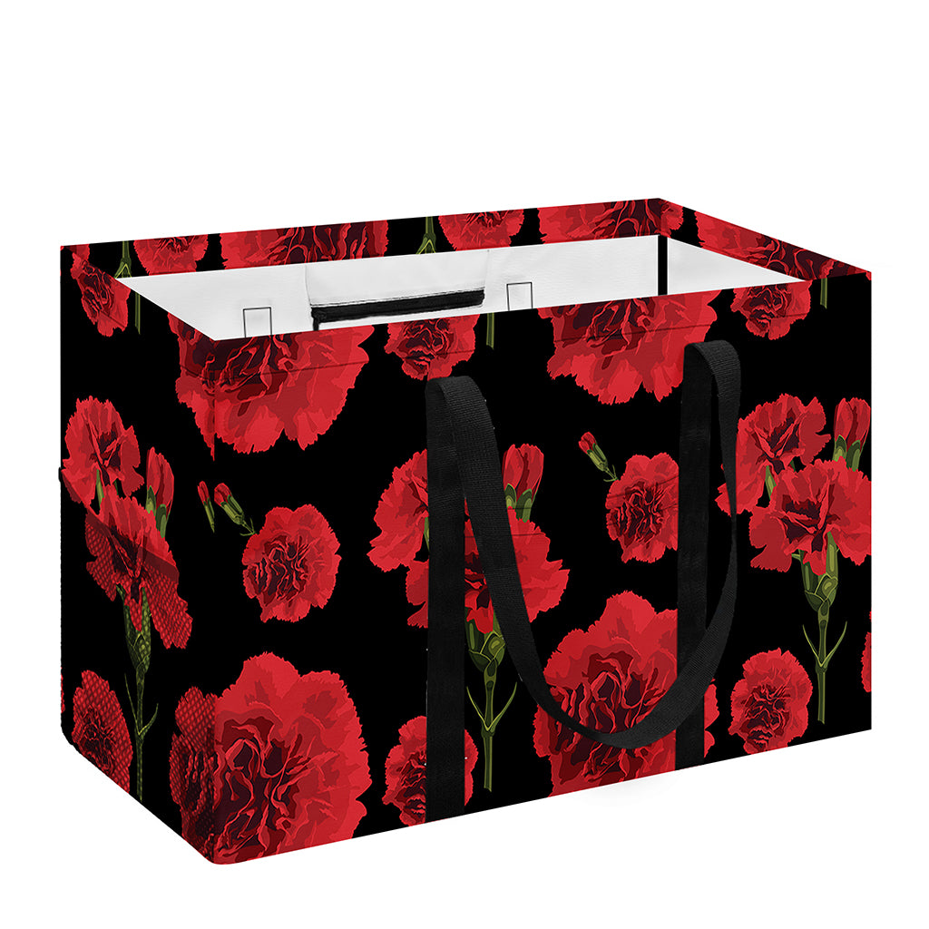 Red And Black Carnation Pattern Print Utility Tote Bag