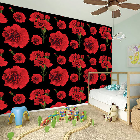 Red And Black Carnation Pattern Print Wall Sticker