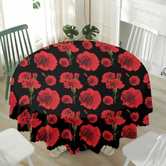 Red And Black Carnation Pattern Print Waterproof Round Tablecloth