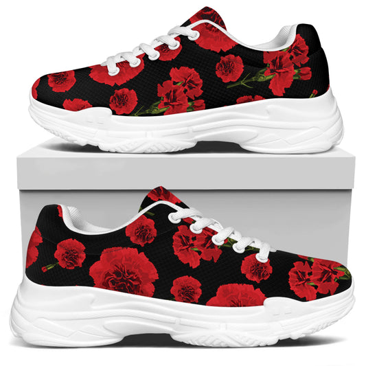 Red And Black Carnation Pattern Print White Chunky Shoes