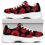 Red And Black Carnation Pattern Print White Chunky Shoes