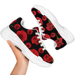 Red And Black Carnation Pattern Print White Chunky Shoes