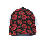 Red And Black Carnation Pattern Print White Mesh Trucker Cap