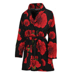 Red And Black Carnation Pattern Print Women's Bathrobe