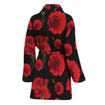 Red And Black Carnation Pattern Print Women's Bathrobe