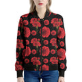 Red And Black Carnation Pattern Print Women's Bomber Jacket