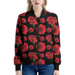 Red And Black Carnation Pattern Print Women's Bomber Jacket