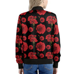 Red And Black Carnation Pattern Print Women's Bomber Jacket