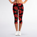 Red And Black Carnation Pattern Print Women's Capri Leggings