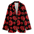 Red And Black Carnation Pattern Print Women's Cotton Blazer