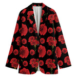 Red And Black Carnation Pattern Print Women's Cotton Blazer