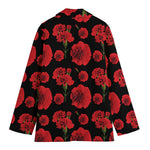 Red And Black Carnation Pattern Print Women's Cotton Blazer