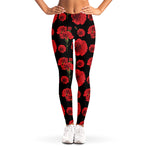 Red And Black Carnation Pattern Print Women's Leggings