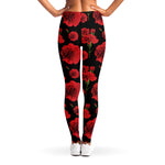 Red And Black Carnation Pattern Print Women's Leggings